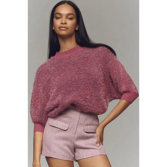 The Violetta Short-Sleeve Tinsel Sweater by Maeve Pink Lavender M - Picture 1 of 3